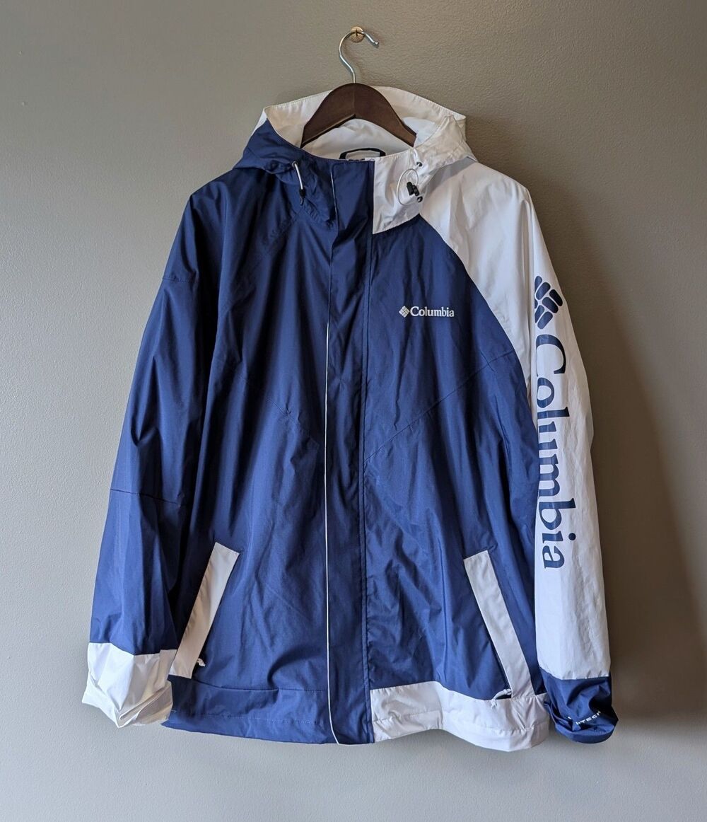 Columbia Mens Large Windell Park Jacket Waterproof Blue White Zip Up
